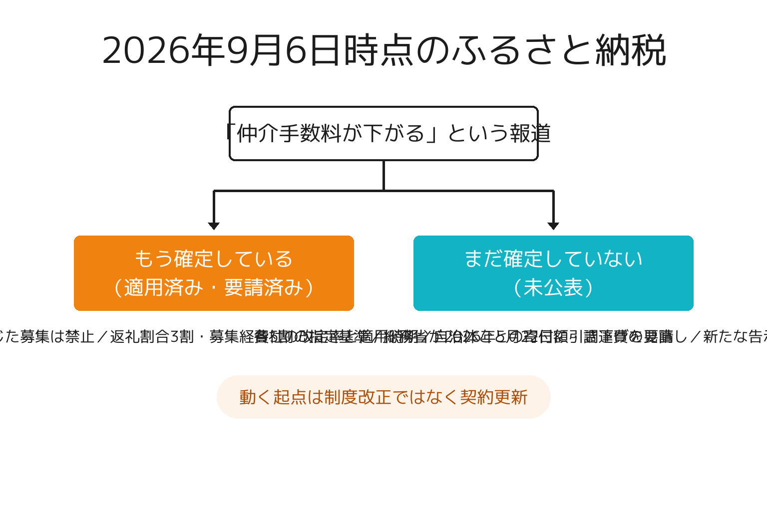 ふるさと納税で決まっていることと未確定のことを整理した図解
