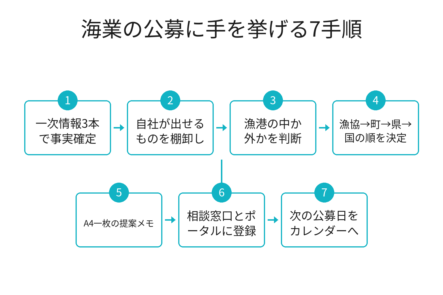 和歌山の事業者が海業の公募と補助金に手を挙げる7手順のフロー図