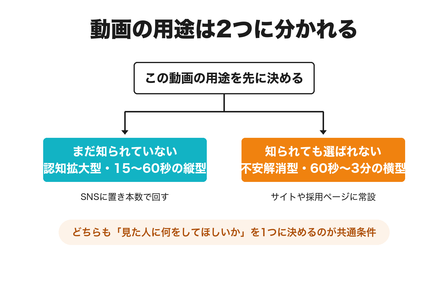 動画の用途を認知拡大型と不安解消型の2分岐で決める図解