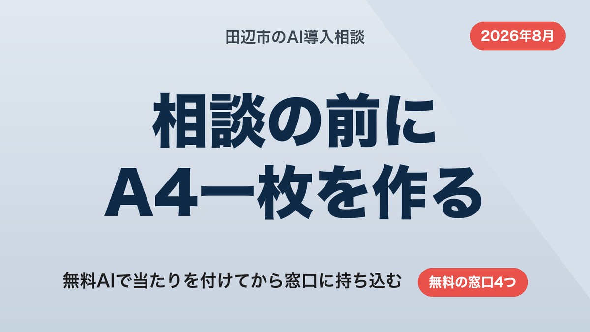 田辺市のAI導入相談｜無料で試す手順と窓口に持ち込む資料の作り方【2026年8月】